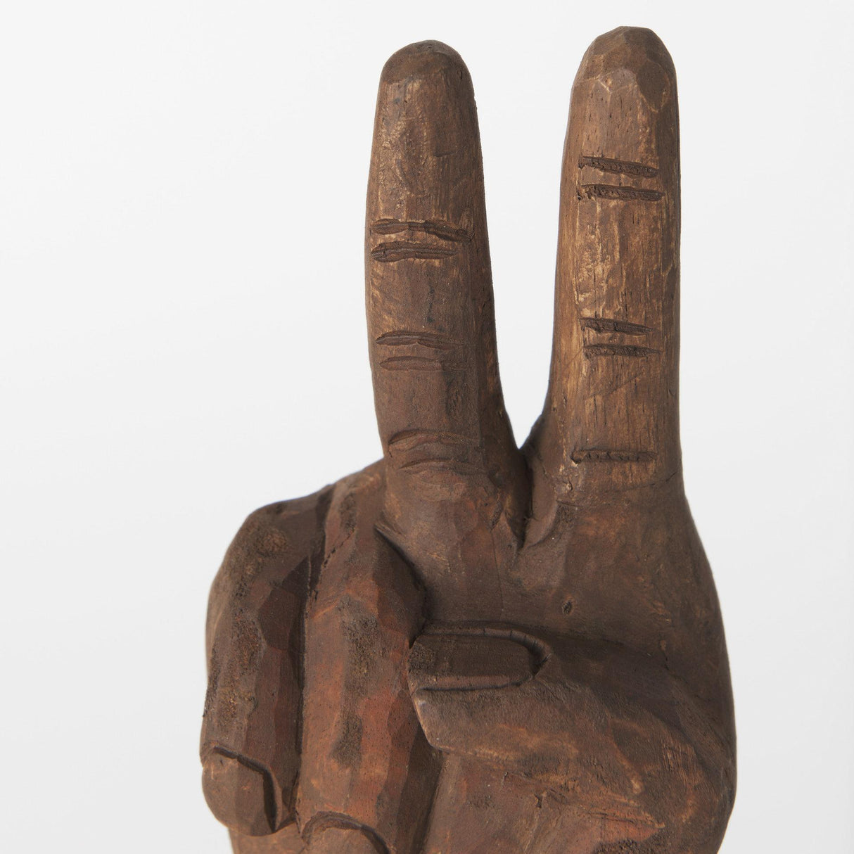 Mercana Pacem 4L x 4W Natural Wooden Carved Peace Sign Hand