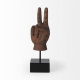 Mercana Pacem 4L x 4W Natural Wooden Carved Peace Sign Hand