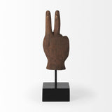 Mercana Pacem 4L x 4W Natural Wooden Carved Peace Sign Hand