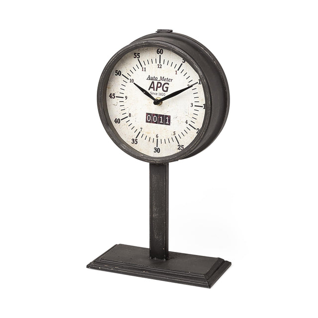 Mercana Attalack II Black Metal Round Face Table Clock
