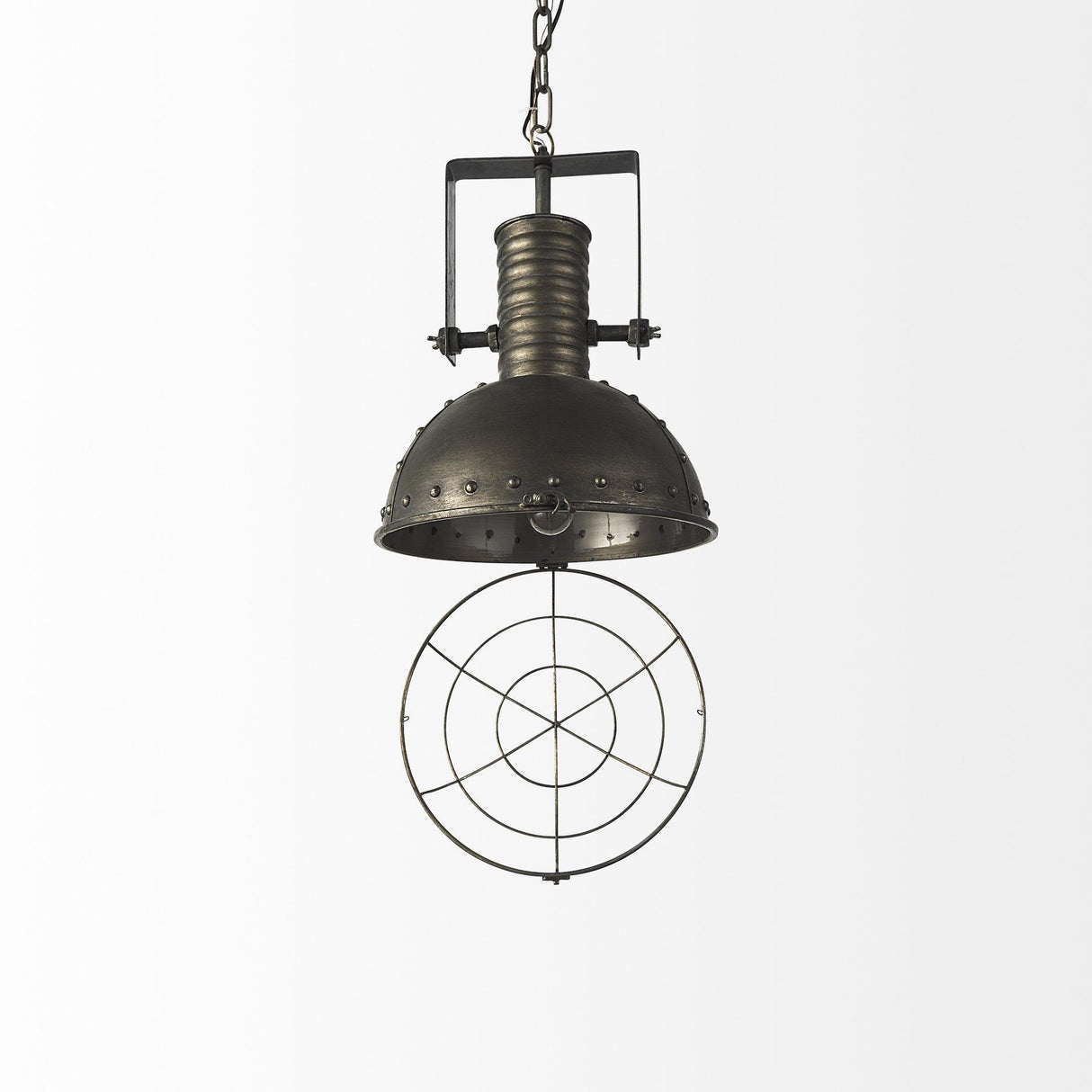 Mercana Zaio 12.5Lx 12.5W x 18.5H Weathered Antique Gold Metal Caged Bulb Pendant Light