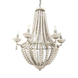 Mercana Phillum (29"x37") Silver Metal Chassis and White Wood Beaded Six Bulb Chandelier