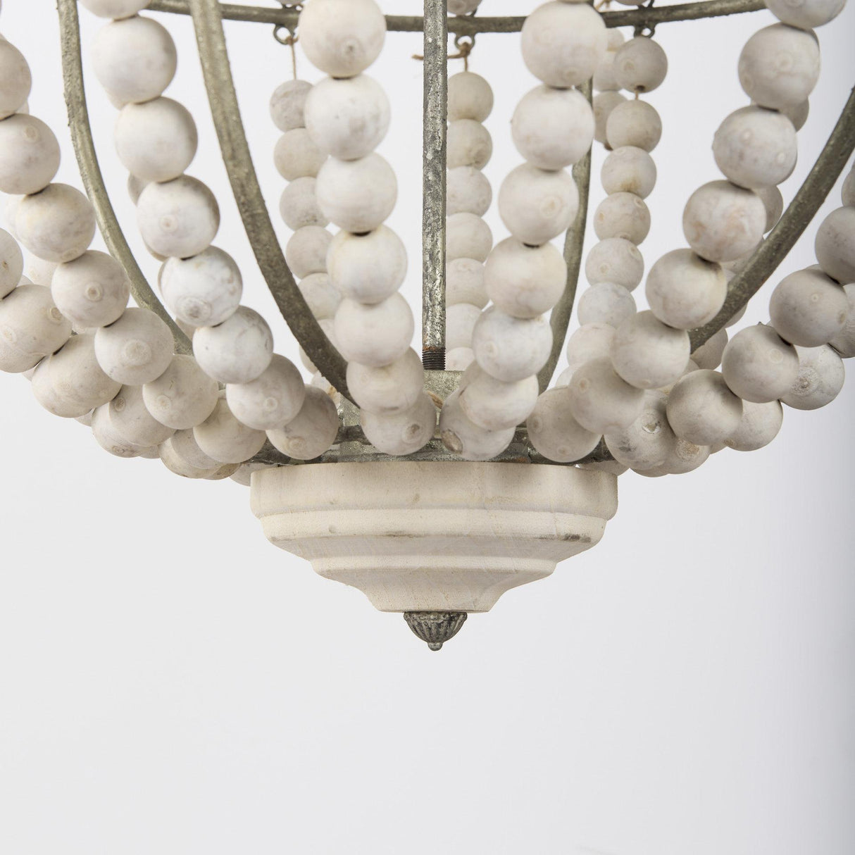 Mercana Phillum (29"x37") Silver Metal Chassis and White Wood Beaded Six Bulb Chandelier