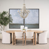 Mercana Phillum (29"x37") Silver Metal Chassis and White Wood Beaded Six Bulb Chandelier