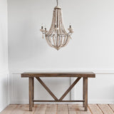 Mercana Phillum (29"x37") Silver Metal Chassis and White Wood Beaded Six Bulb Chandelier