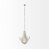 Mercana Phillum (29"x37") Silver Metal Chassis and White Wood Beaded Six Bulb Chandelier