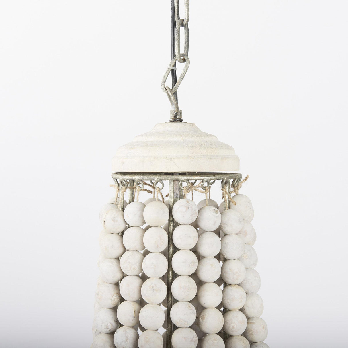 Mercana Phillum (29"x37") Silver Metal Chassis and White Wood Beaded Six Bulb Chandelier
