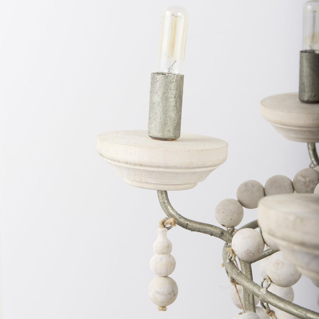 Mercana Phillum (29"x37") Silver Metal Chassis and White Wood Beaded Six Bulb Chandelier