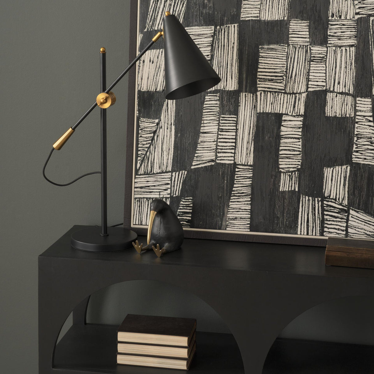 Mercana Fragon II(26"H) Black/Gold Metal Adjustable Cone Shade Table Lamp