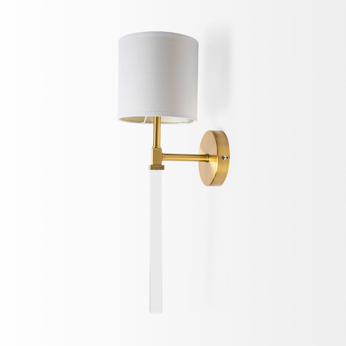 Mercana Santander II 6.5x22 Gold Metal and White Linen Shade Wall Sconce