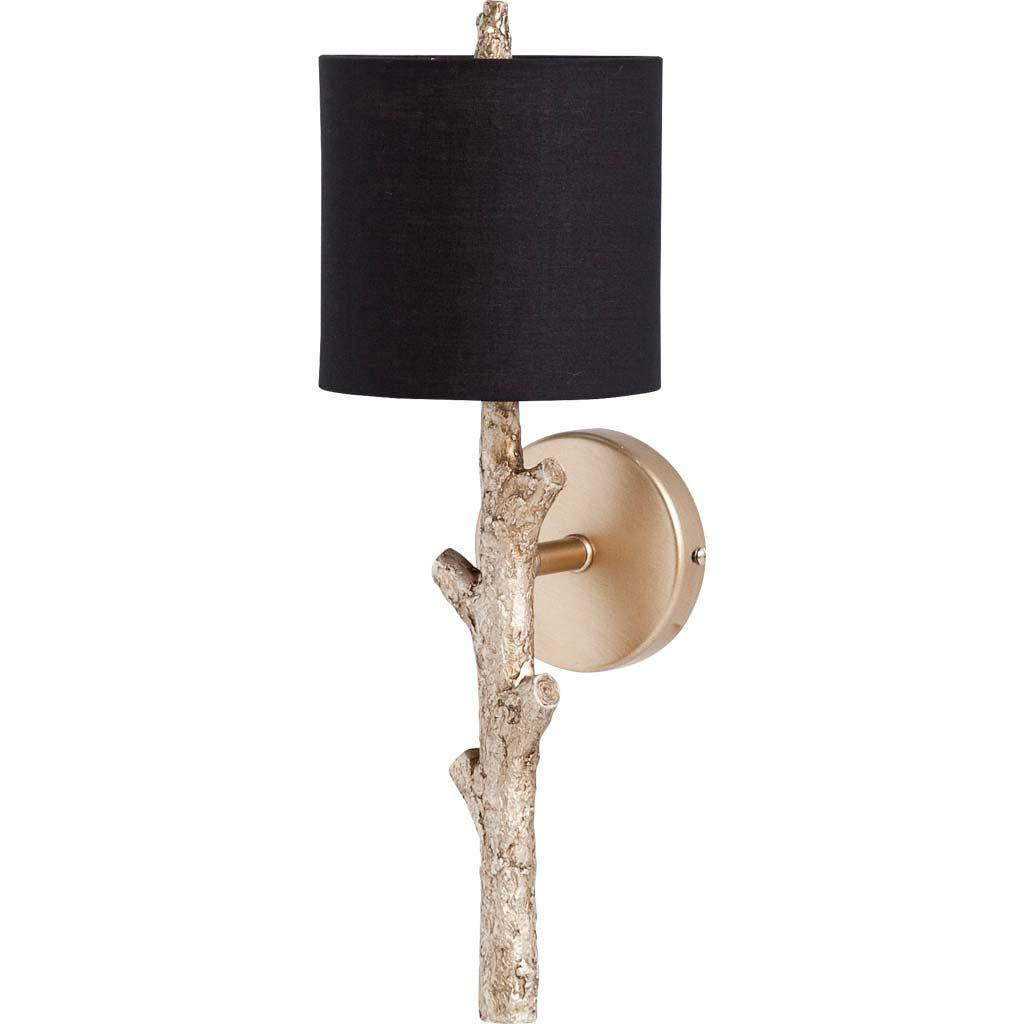 Mercana Sabinal II 7x18 Gold Resin Tree Branch Black Fabric Shade Wall Sconce