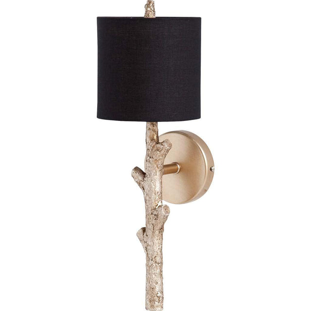 Mercana Sabinal II 7x18 Gold Resin Tree Branch Black Fabric Shade Wall Sconce