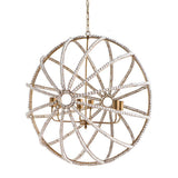 Mercana Ava White (34"D) Gold Metal and White Wood Beaded Six Bulb Chandelier