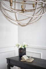 Mercana Ava White (34"D) Gold Metal and White Wood Beaded Six Bulb Chandelier