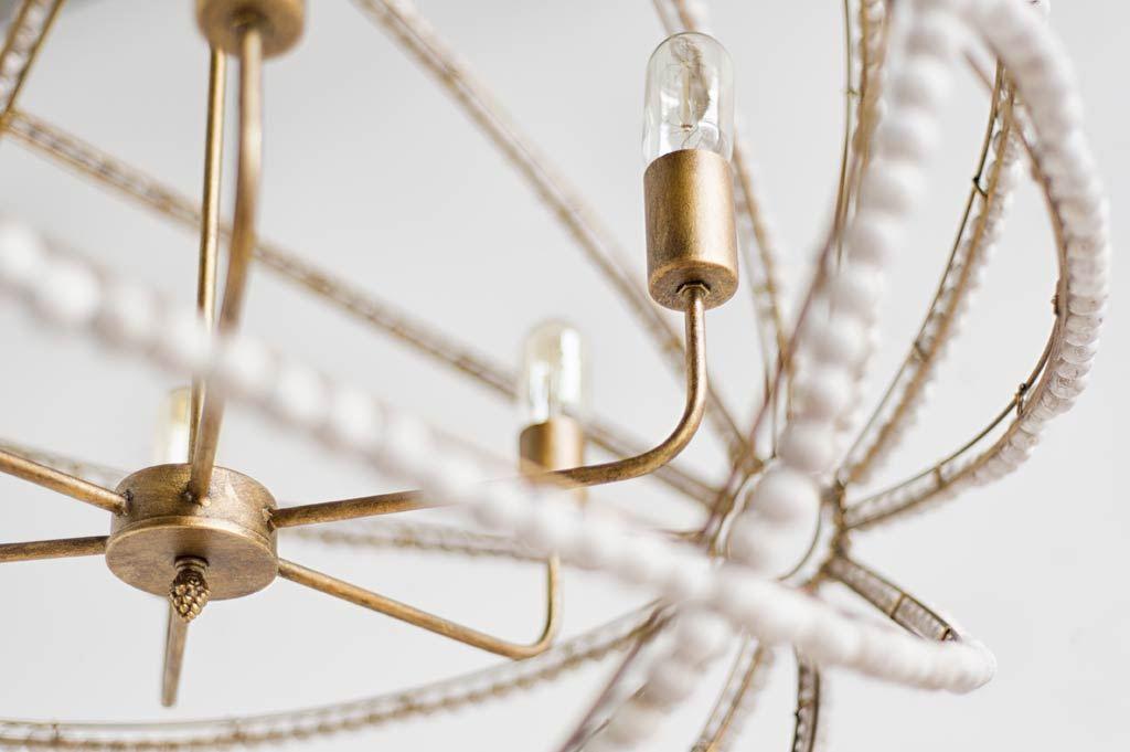 Mercana Ava White (34"D) Gold Metal and White Wood Beaded Six Bulb Chandelier
