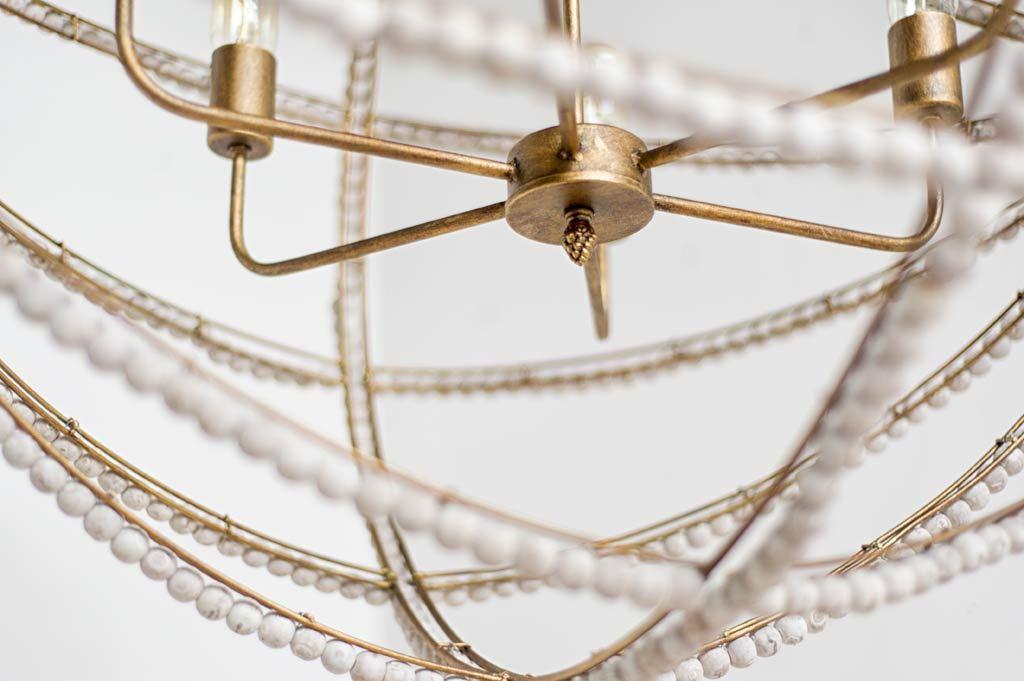 Mercana Ava White (34"D) Gold Metal and White Wood Beaded Six Bulb Chandelier
