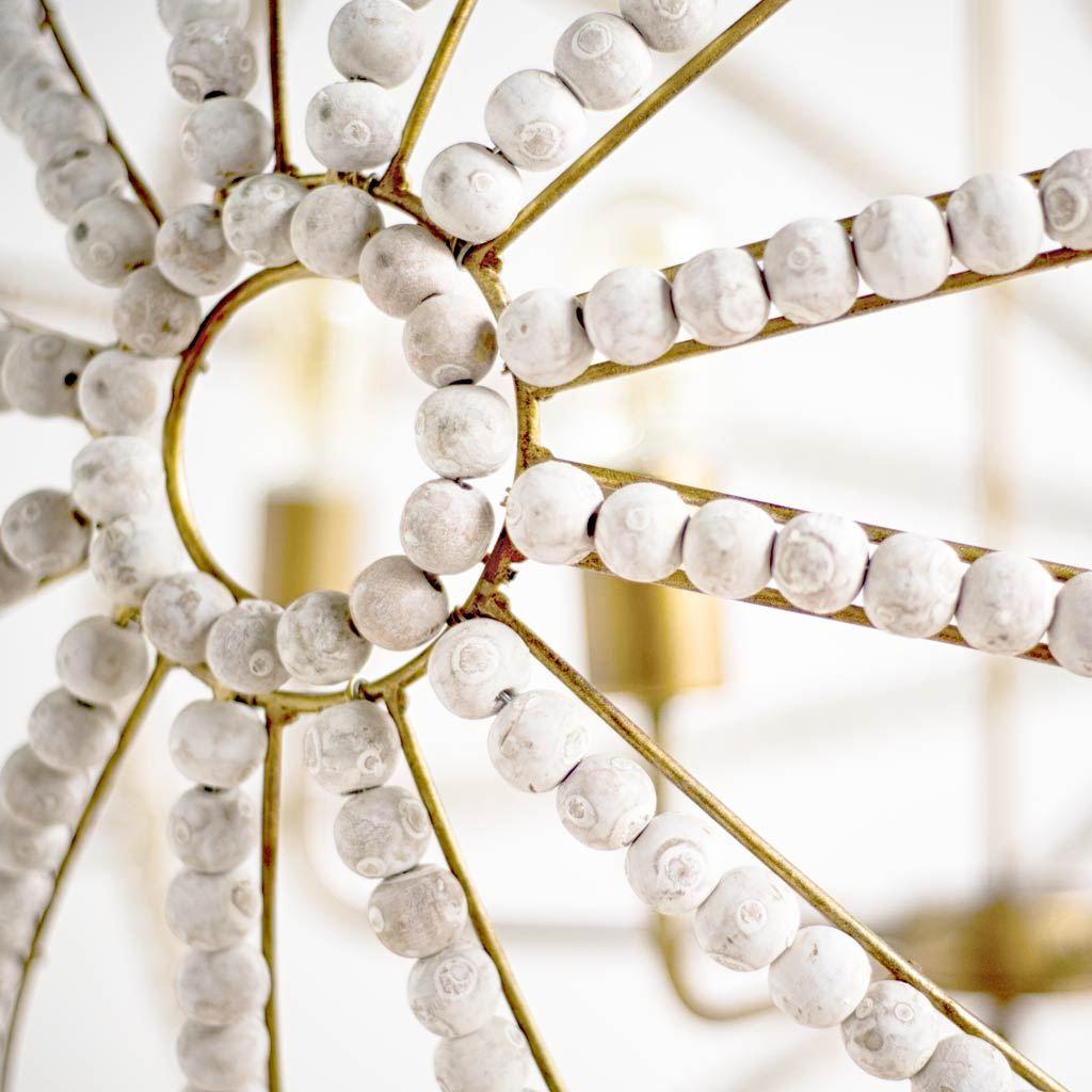 Mercana Ava White (34"D) Gold Metal and White Wood Beaded Six Bulb Chandelier