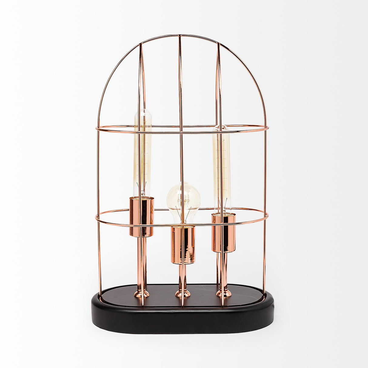 Mercana Sutton (19.3"H) Rose-Gold Metal Cylindrical Cage Three Bulb Table Lamp