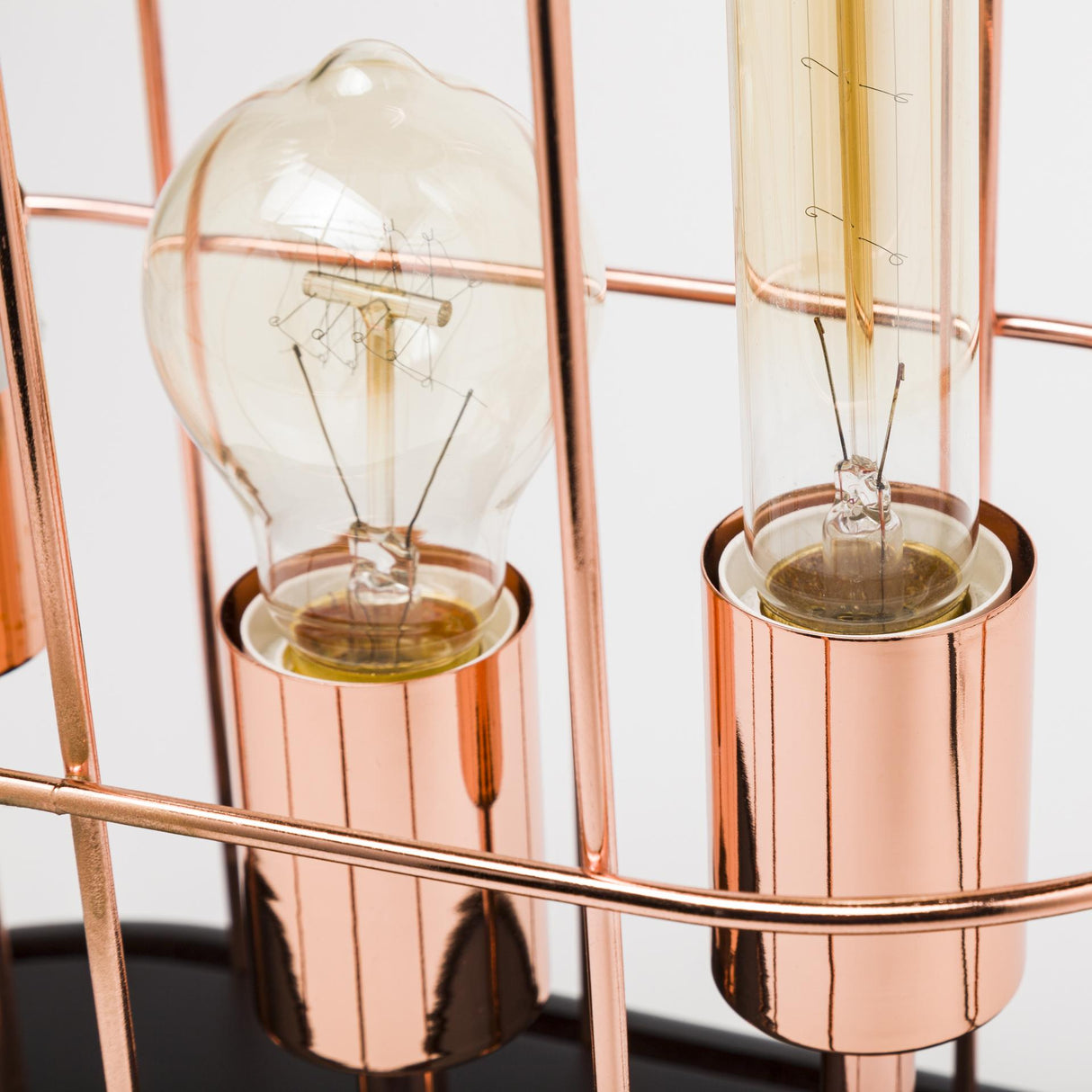 Mercana Sutton (19.3"H) Rose-Gold Metal Cylindrical Cage Three Bulb Table Lamp