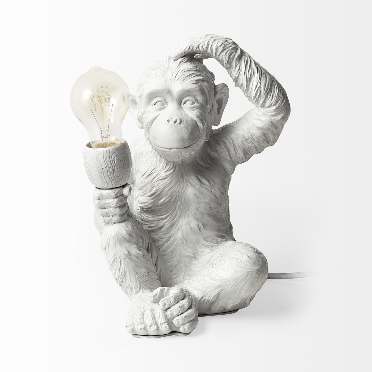 Mercana Simia (12"H) White Resin Playful Monkey Table Lamp