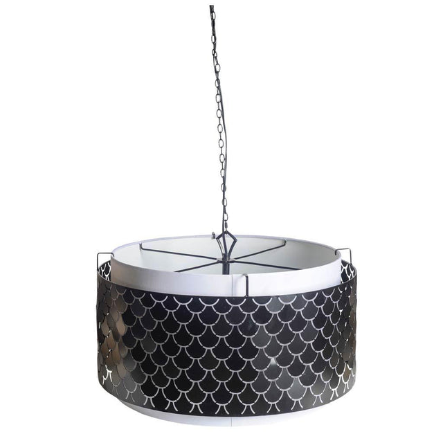 Mercana Brasseur I (26"x15") Charcoal Black Metal Fish Scale Three Bulb Chandelier