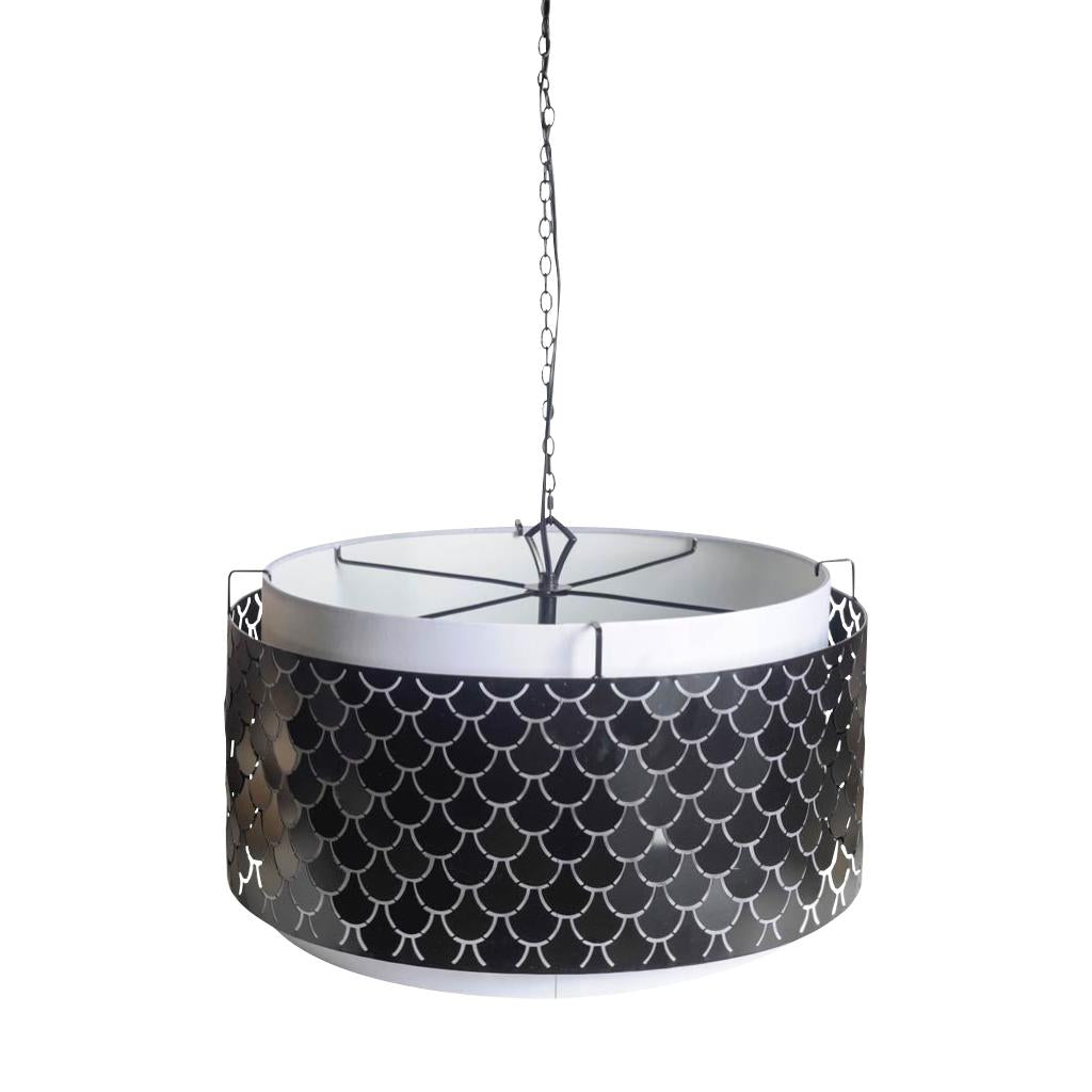 Mercana Brasseur I (26"x15") Charcoal Black Metal Fish Scale Three Bulb Chandelier