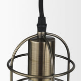 Mercana Hines I 4x8 Antiqued-Brass Metal Cage Pendant Light