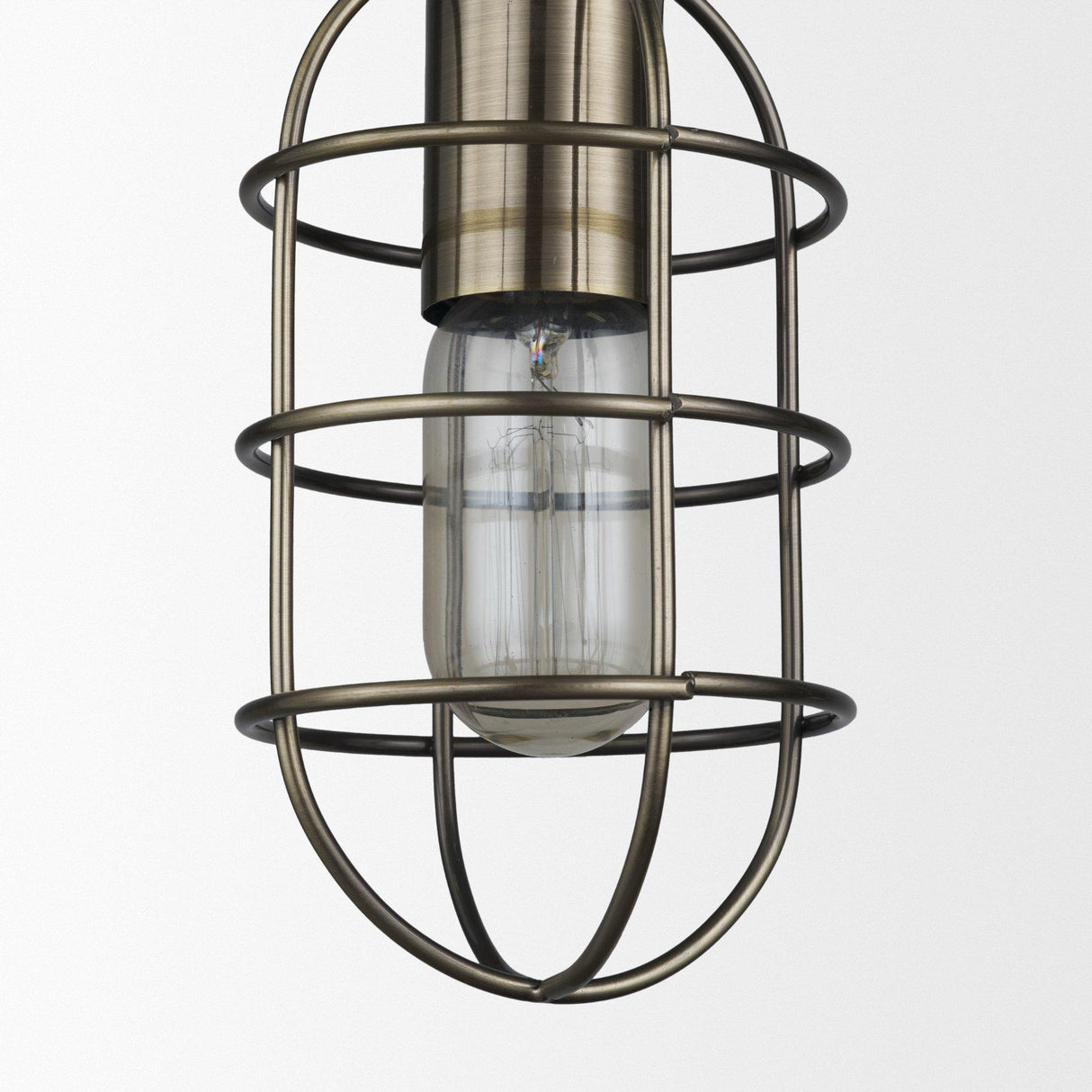 Mercana Hines I 4x8 Antiqued-Brass Metal Cage Pendant Light