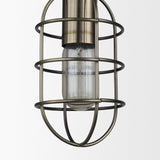 Mercana Hines I 4x8 Antiqued-Brass Metal Cage Pendant Light