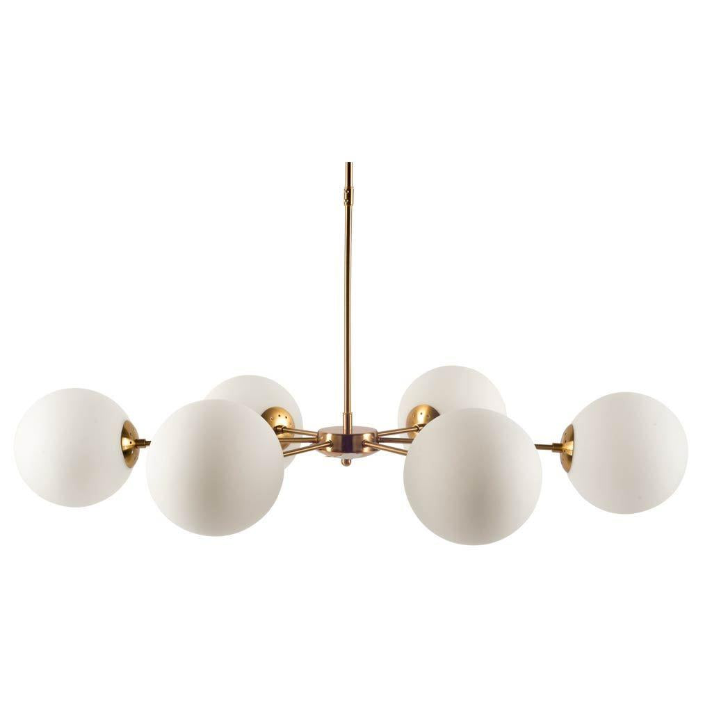 Mercana Lahey (28.3"Lx 44"Wx21"H) Gold Multi-Arm w/ Frosted Glass Globe Six Bulb Chandelier
