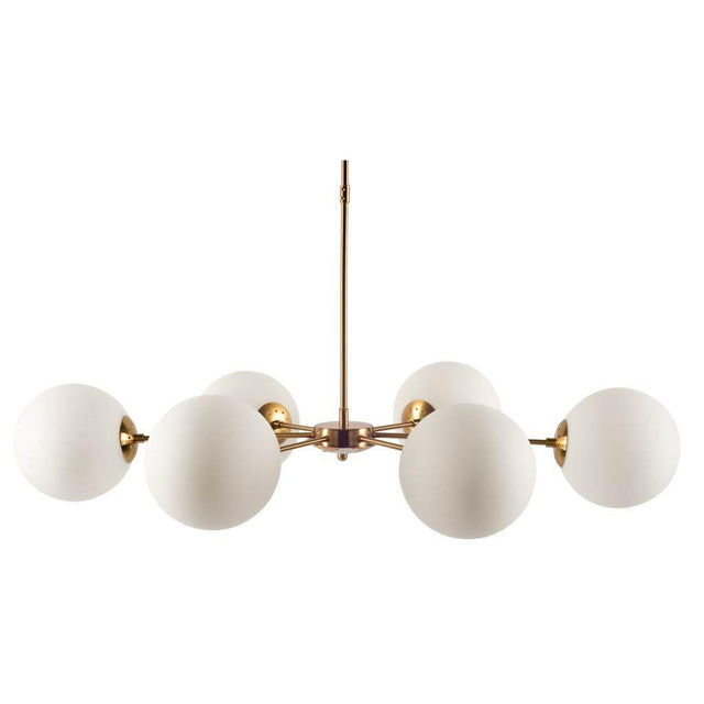 Mercana Lahey (28.3"Lx 44"Wx21"H) Gold Multi-Arm w/ Frosted Glass Globe Six Bulb Chandelier