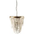 Mercana Pendra (26"x23") Gold Metal Whitewashed Wooden Bead Three Bulb Chandelier