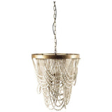 Mercana Pendra (26"x23") Gold Metal Whitewashed Wooden Bead Three Bulb Chandelier