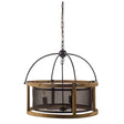 Mercana Penhill (25"x24") Black and Wooden Three Bulb Chandelier