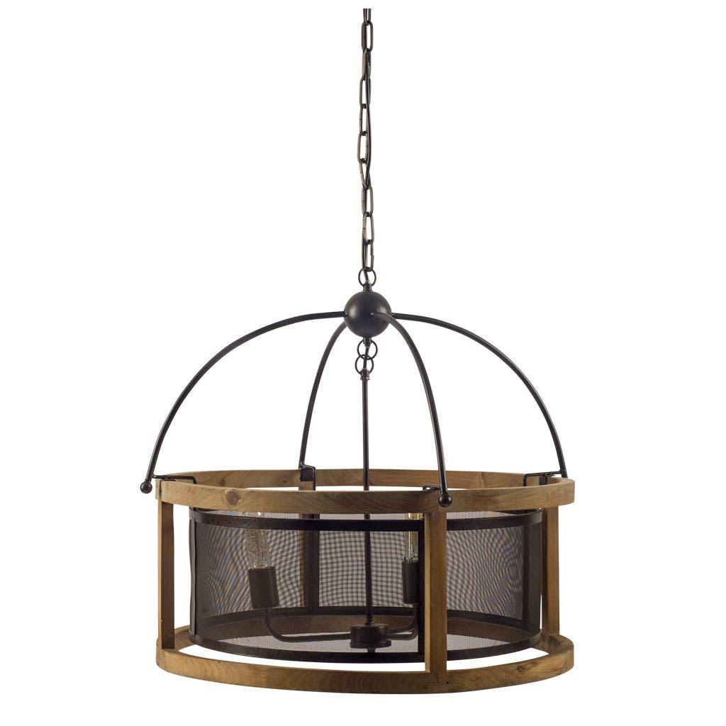 Mercana Penhill (25"x24") Black and Wooden Three Bulb Chandelier
