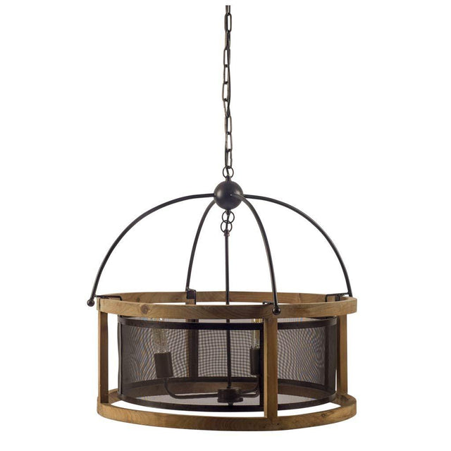 Mercana Penhill (25"x24") Black and Wooden Three Bulb Chandelier