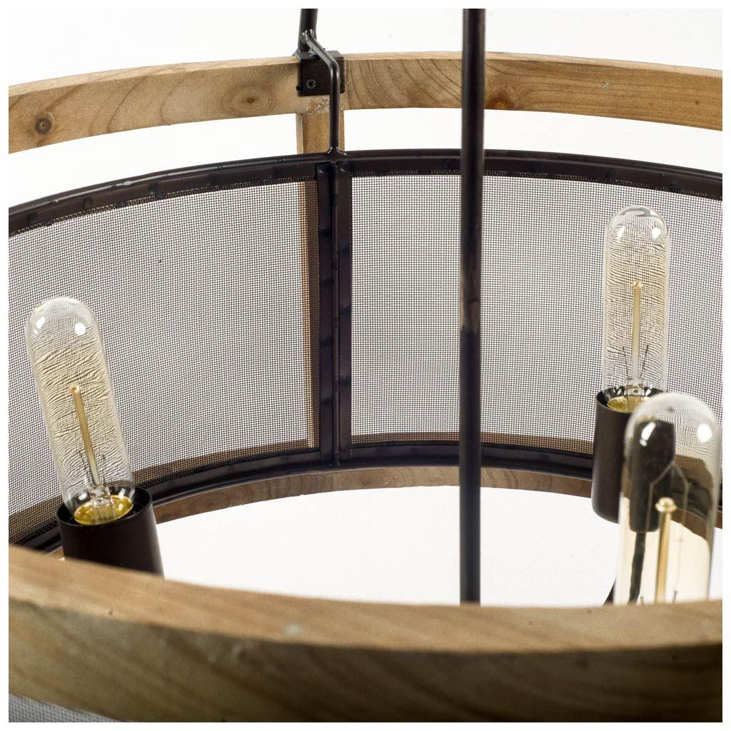 Mercana Penhill (25"x24") Black and Wooden Three Bulb Chandelier