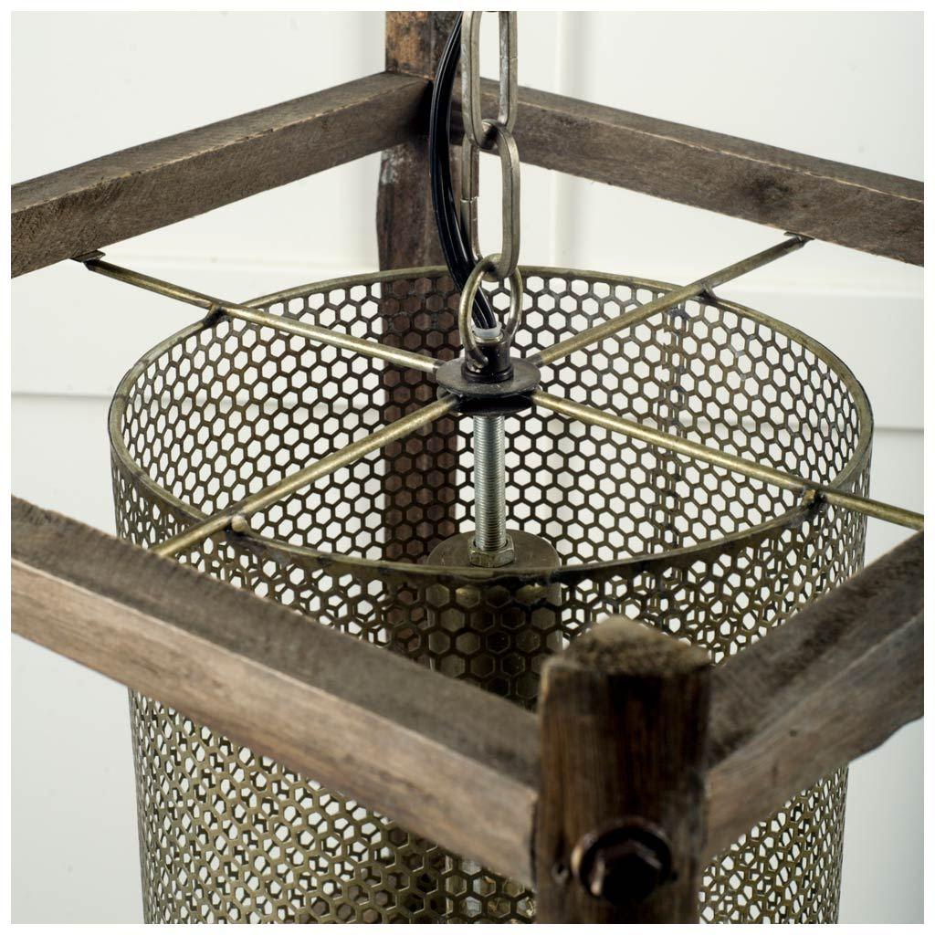 Mercana Keppler 16L x 16W x 18.3H Perforated Metal and Wood Pendant Light