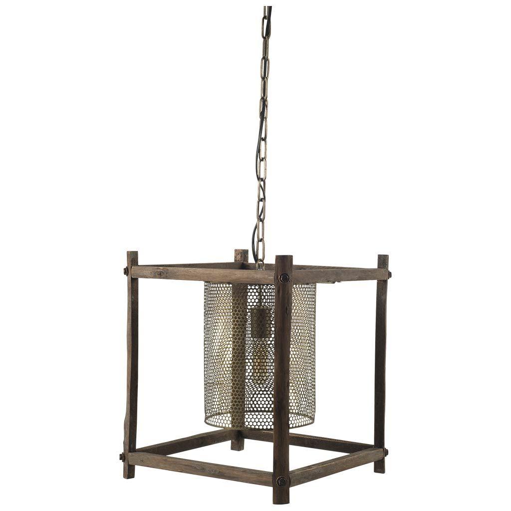 Mercana Keppler 16L x 16W x 18.3H Perforated Metal and Wood Pendant Light
