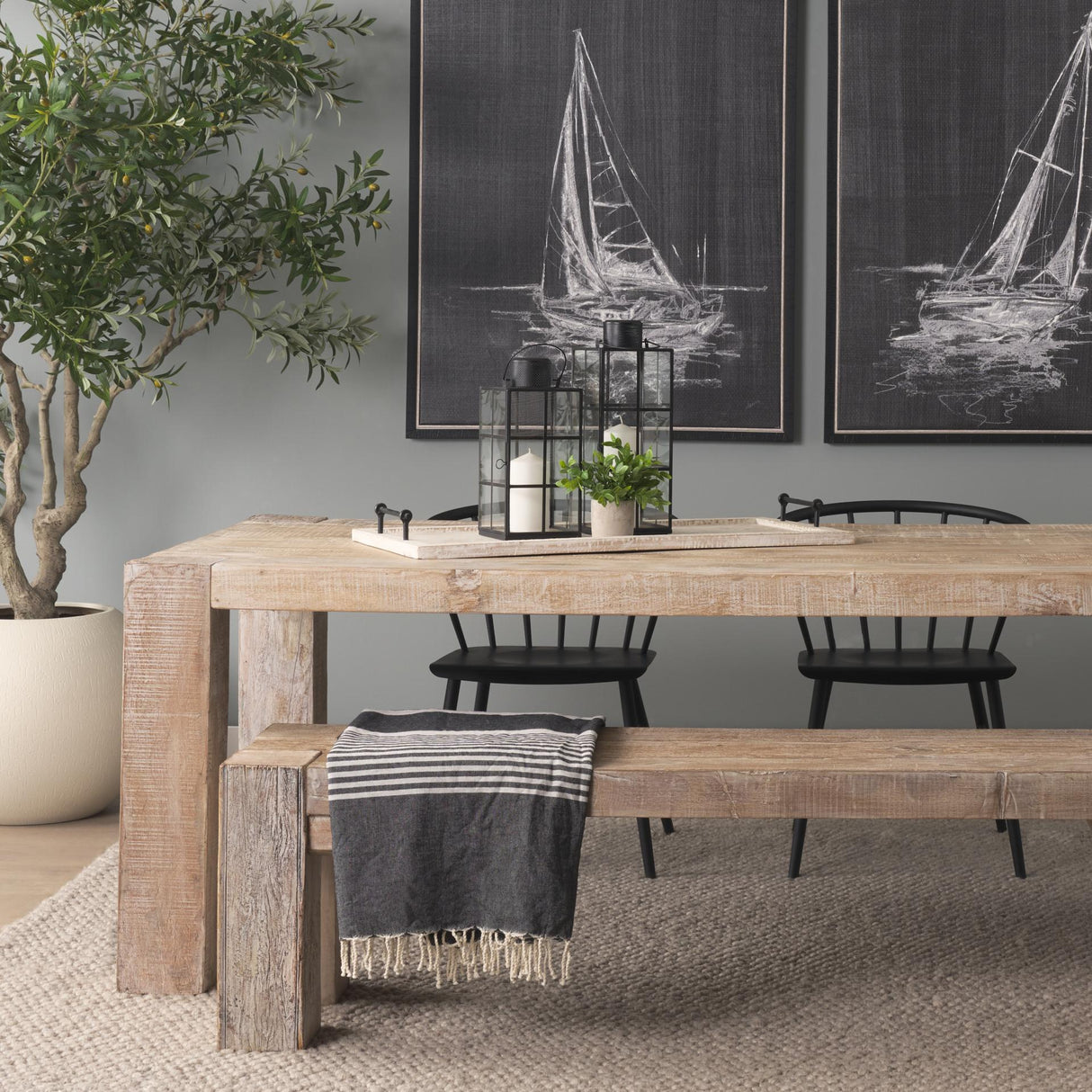 Mercana Alfred 35L x 16W Natural Wooden Herringbone Rectangular Tray