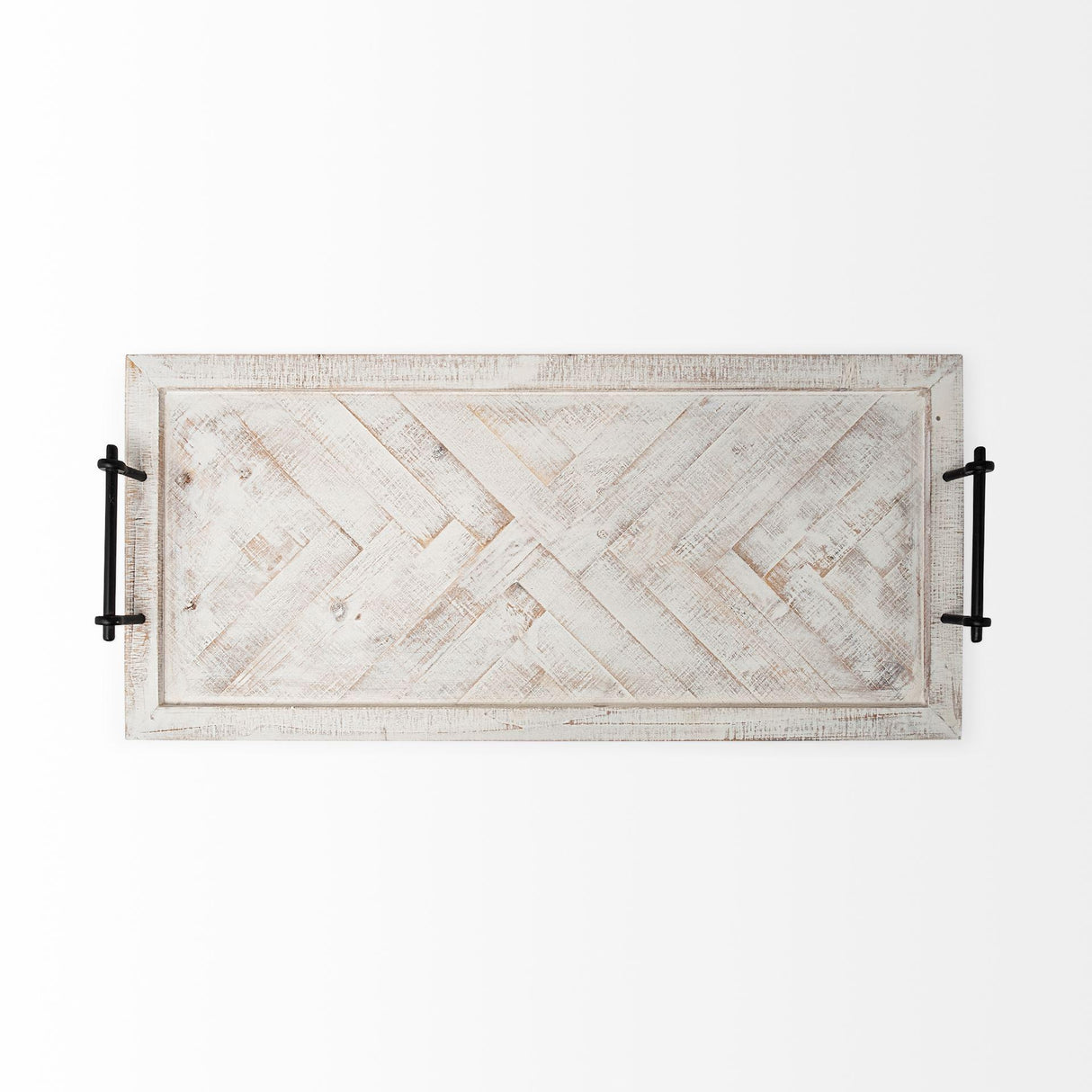 Mercana Alfred 35L x 16W Natural Wooden Herringbone Rectangular Tray