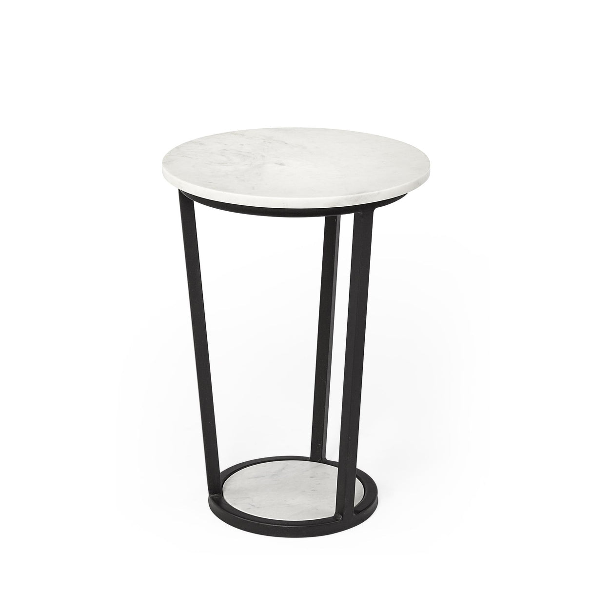 Mercana Bombola I (Small) 15L x 15W White Round Marble Top W/Black Metal Frame Accent Table
