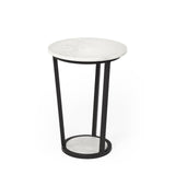 Mercana Bombola I (Small) 15L x 15W White Round Marble Top W/Black Metal Frame Accent Table