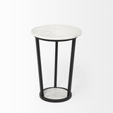 Mercana Bombola I (Small) 15L x 15W White Round Marble Top W/Black Metal Frame Accent Table