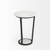 Mercana Bombola I (Small) 15L x 15W White Round Marble Top W/Black Metal Frame Accent Table