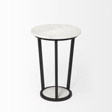 Mercana Bombola I (Small) 15L x 15W White Round Marble Top W/Black Metal Frame Accent Table