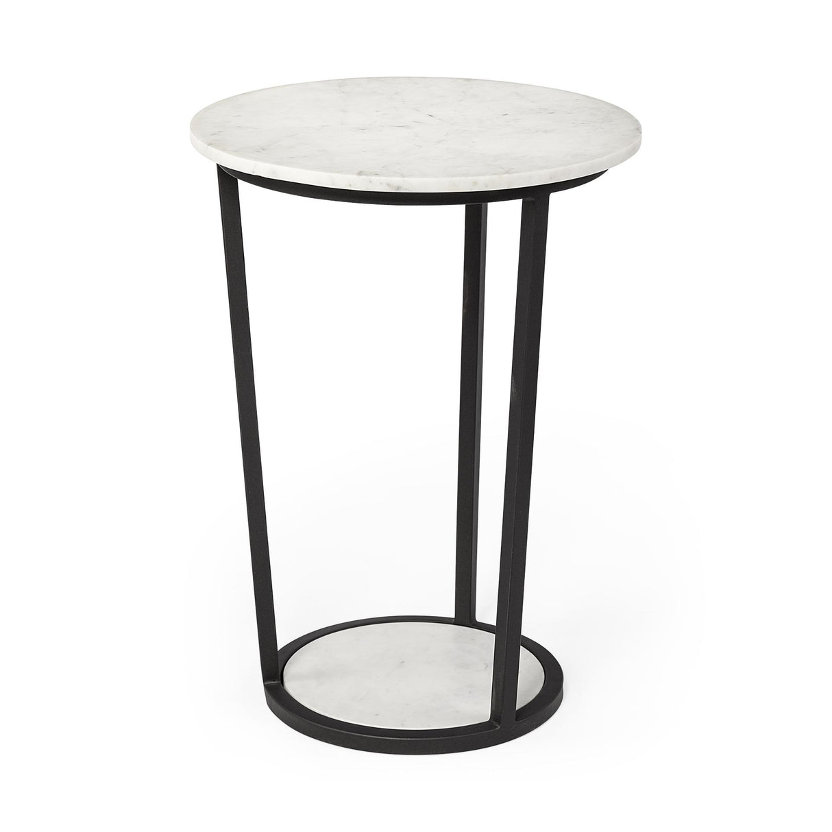 Mercana Bombola II (Large) 18L x 18W White Round Marble Top W/Black Metal Frame Accent Table