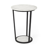 Mercana Bombola II (Large) 18L x 18W White Round Marble Top W/Black Metal Frame Accent Table