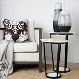 Mercana Bombola II (Large) 18L x 18W White Round Marble Top W/Black Metal Frame Accent Table