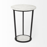 Mercana Bombola II (Large) 18L x 18W White Round Marble Top W/Black Metal Frame Accent Table